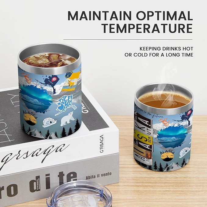 12oz Coffee Mug Alaska State Insulated Coffee Cups, United States Map Travel Mug Landmark, Birthday Gifts Cute Mugs with Lid and Straw Mothers Day Gifts