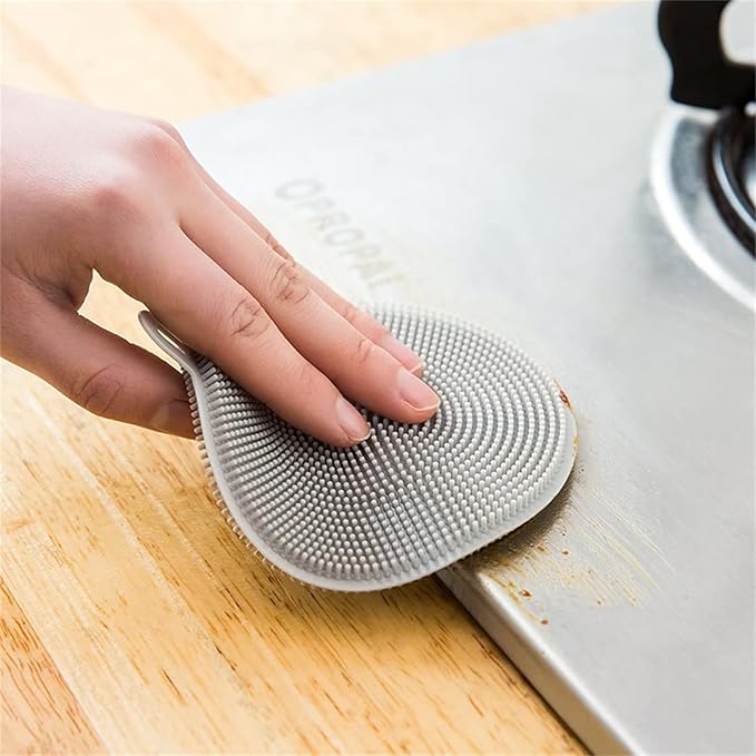 4PCS Silicone Dish Scrubber, Multipurpose Round Silicone Sponges Reusable Dish Brush Dish Brush for Kitchen Dish Dishes Fruits Vegetables(Gray+White)