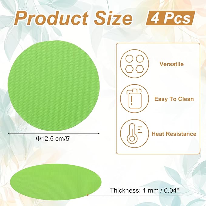 uxcell 4pcs Silicone Jar Opener Pads, 12.5cm/5" Texture Can Opener Multipurpose Round Bottle Lid Opener Non-Slip Coasters for Weak Hands Seniors Children, Green