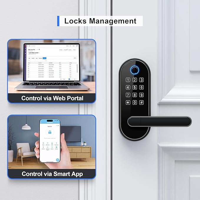 Bluetooth Fingerprint Smart Lock with Handle & Keypad – Fits Most US Doors, DIY Install, Keyless Entry: Code, FOB, Auto-Lock. Ideal for Home, Airbnb & Rental, Kids & Seniors. Alexa & Google Compatible
