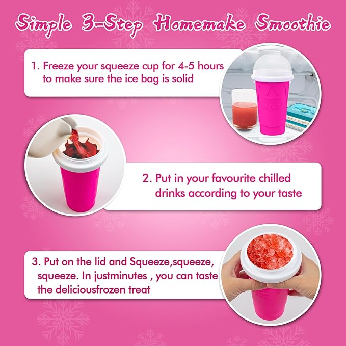 2PCS Slushie Maker Cup-500ml DIY Magic Quick Frozen Smoothies Cups for Homemade Milk Shake Ice Cream Maker, Portable Cooling Cups, Double Layer Squeeze Slushy Maker Cup, Birthday Gifts for Kids Family
