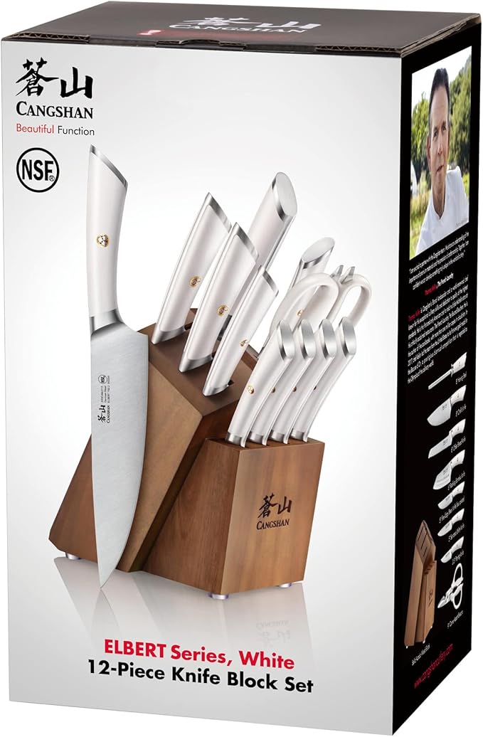 Cangshan ELBERT Series German Steel Forged Knife Block Sets (12-Piece, White)