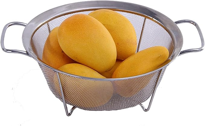 Stainless Steel Mesh Colander Strainer Basket, 2.5 Quart Fine Mesh Net Colander with Heavy Duty Handles & Wide Rim & Resting Feet for Strain, Drain, Rinse, Fry, Steam or Cook Vegetables & Pasta