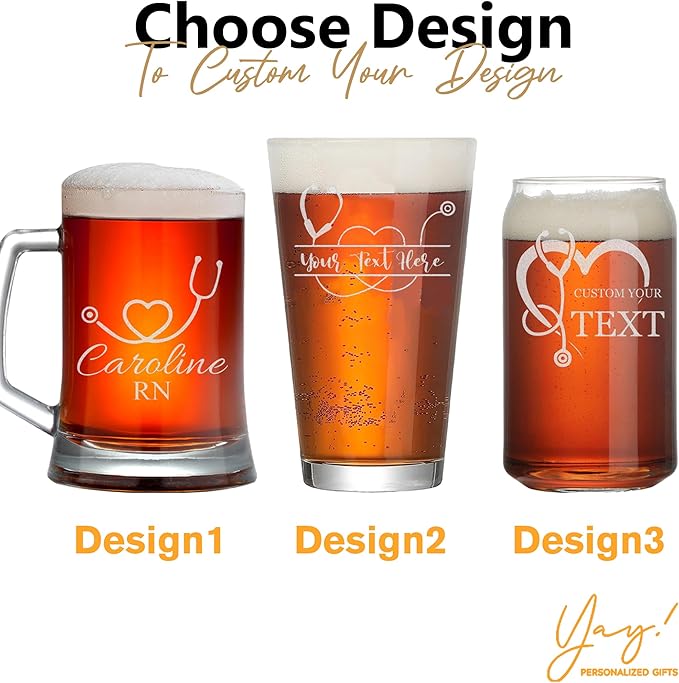 Custom Engraved Beer Glass - Personalized Nurse Gifts, Graduation Gift for Nurses Week Retirement Graduation Appreciation Present for School Nursing Student RN Practitioner (Beer, Nurse)