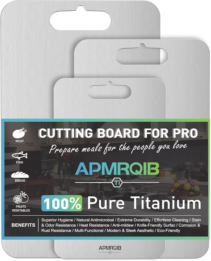 Titanium Cutting Board Set of 3,100% Pure Titanium Cutting Boards for Kitchen, Double Sided Non Toxic Cutting Board, Ideal Charcuterie & Chopping for Meat, Hygiene Durable Dishwashr（S+M+L)