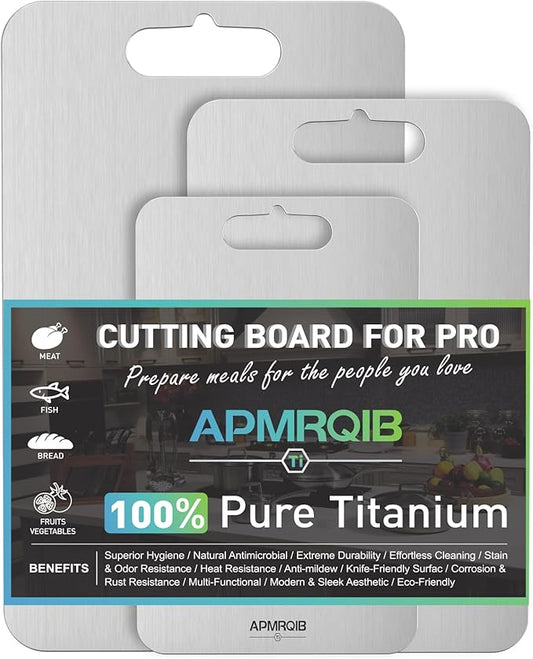 Titanium Cutting Board Set of 3,100% Pure Titanium Cutting Boards for Kitchen, Double Sided Non Toxic Cutting Board, Ideal Charcuterie & Chopping for Meat, Hygiene Durable Dishwashr（S+M+L)