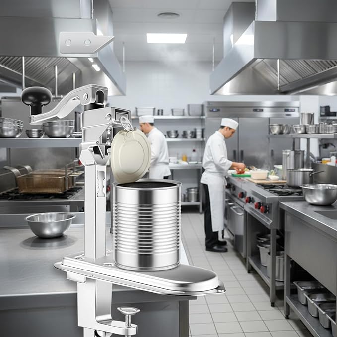Amylove Commercial Can Opener Heavy Duty Manual Industrial Grade for Large Cans up to 17 Inches, Stainless Steel Blade & Plated Base, Ideal for Kitchen or Restaurant Use.