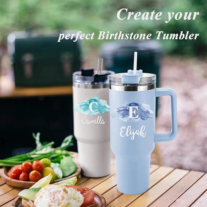 ThermoThrill Ships Next Day, Personalized 40 Oz Tumbler with Handle and Straw Custom Tumbler with Text Stainless Steel Mug Birthday Gifts for Women