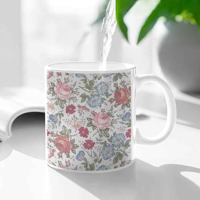 Coffee Mugs Ceramic Latte Mug with Handle Flowers Pattern 11 OZ for Men Women for Latte Cappuccino Cocoa Milk Dishwasher & Microwave Safe