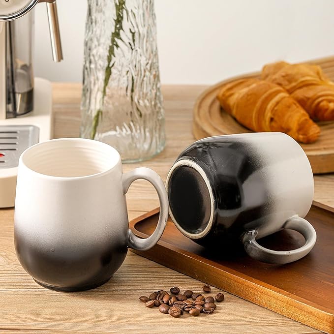 HASENSE Porcelain Coffee Mugs 20oz, Large Tea Cups with Big Handle for Office and Home, Latte Mug for Women and Men as Honliday Gifts, Dishwasher and Microwave Safe, 2PCS(Gradient Black)
