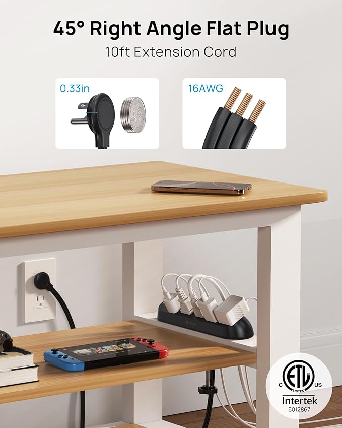 TROND Desk Clamp Power Strip - Flat Plug 10ft Extension Cord, Surge Protector with 5 AC Outlets, 1700J Surge Protection, ETL Listed, Fits 1.97 inch Tabletop Edge, for Home Office, Black