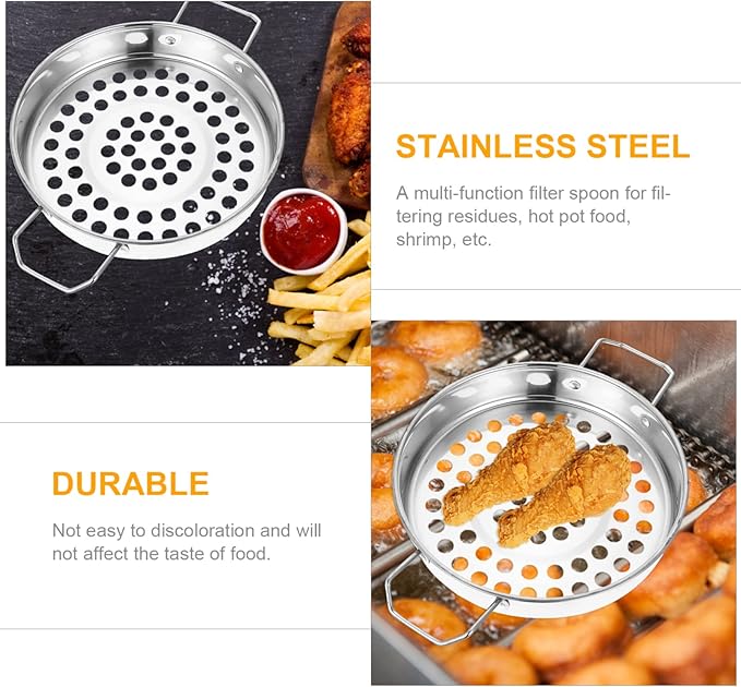 Hemoton Stainless Steel Colander With Double Handle Large Hole Cooking Strainer Mesh Steaming Basket for Draining Food Pastas Washing Fruits Vegetables Salads Silver