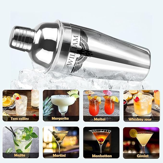 Personalized Cocktail Shaker 24oz - Custom Stainless Steel Bar Kit with Engraved Name, Built-in Strainer & Measuring Jigger & Spoon, Gift for Bartenders & Cocktail Lovers (Eagle Design)