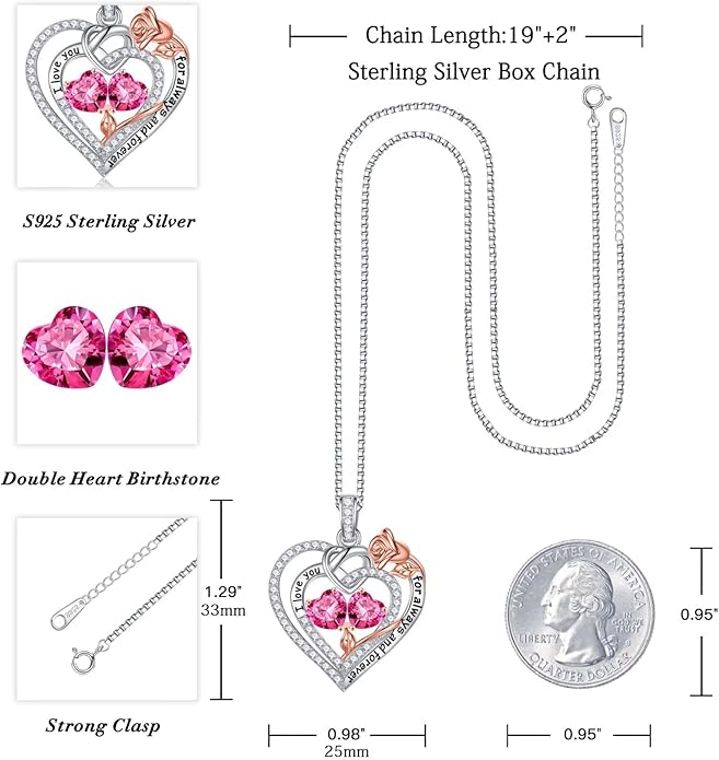 Iefil Christmas Gifts for Wife Women - 925 Sterling Silver Double Birthstone Necklace, Anniversary Birthday Gifts for Women, Jewelry Gift for Wife Girlfriend Mom Her