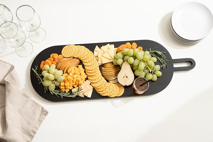 Kate and Laurel Staven Transitional Capsule Serving Board; 30 x 11; Black; Modern Food-Safe Charcuterie Board Made from Solid Mango Wood for Use as Kitchen Countertop Cheese Board