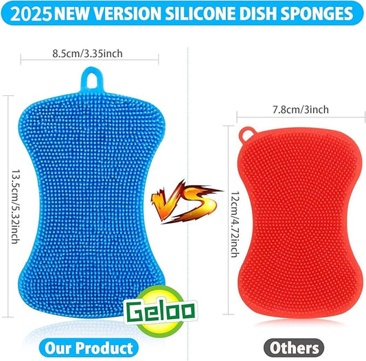 Geloo.Silicone Sponge Dish Brush, Double Sided Cleaning Brush for Dishes, Kitchen Gadgets and Accessories (3 Pack)