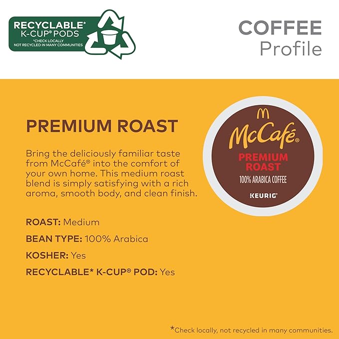 McCafe Premium Roast Coffee, Single Serve Keurig K-Cup Pods, Medium Roast, 60 Count, (6 Packs of 10)