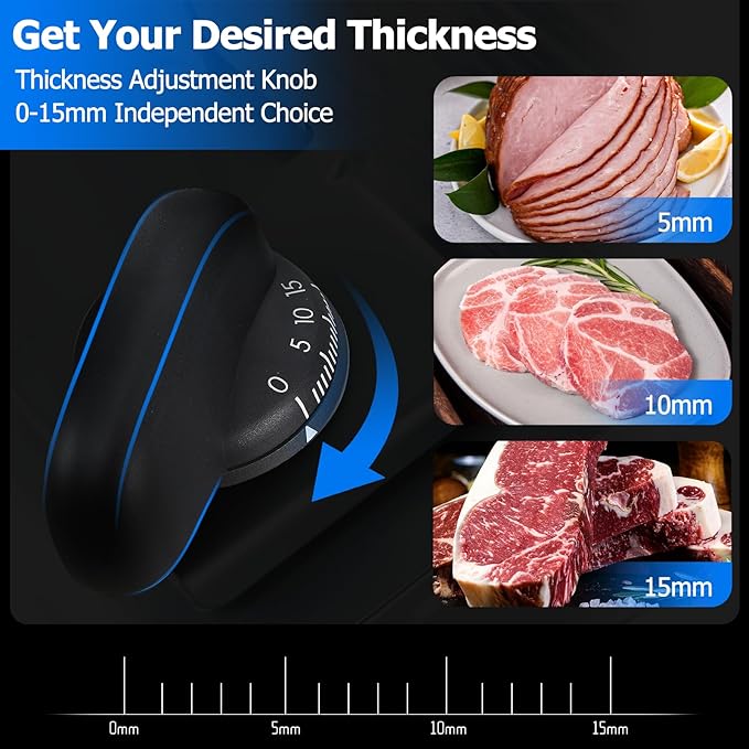 Meat Slicer - Electric Deli Slicer, 200W, Dual 7.5" Blades, Adjustable Thickness 0-15mm, Safe Home Meat Slicer Machine with Stainless Steel and Aluminum Housing