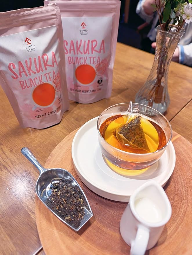 YAMASAN KYOTO UJI Sakura Japanese Loose Leaf Black Tea Bag 3g×15bags,Cherry Blossom Flavored Tea, Blended with cherry leaves (Pack of 2)