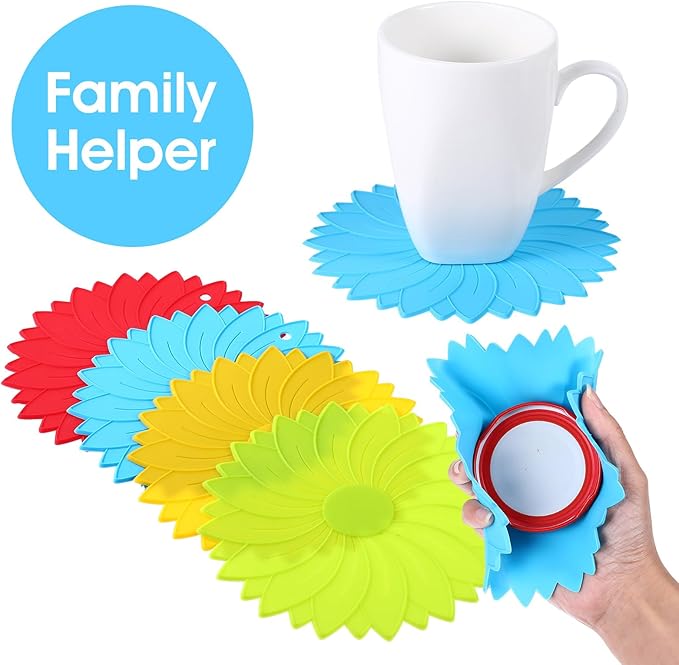 4Pcs Rubber Jar Opener Gripper Pad 6.1inch Non Slip Jar Openers Resistant Coasters Multi Function Botter Opener Tool for Weak Arthritis Hands Seniors Easy Opening(4 Colors)