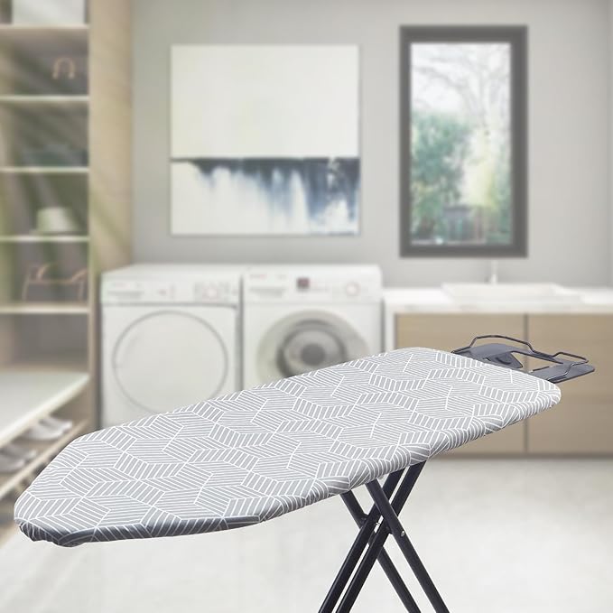 Seiritex Extra Wide Ironing Board Cover and Pad 18 x 54 inch Heat Reflective with Hook and Loop Fasteners, Thick Padding with Elasticized Edges, 3 Layers Iron Board Cover (Gray Cube)