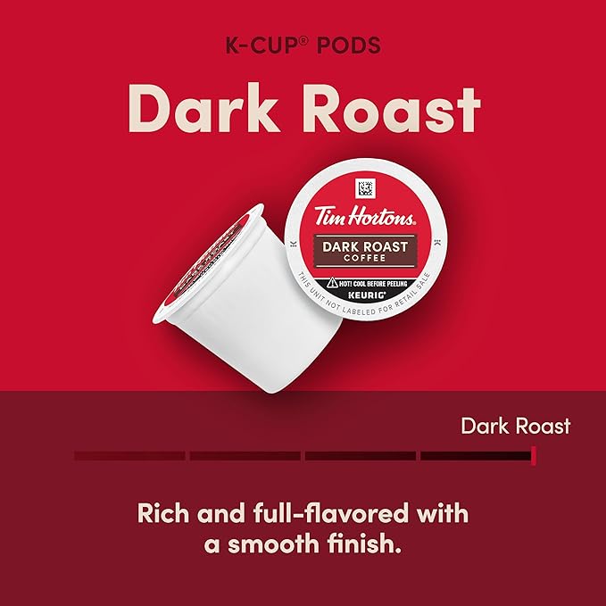 Tim Hortons Dark Roast Coffee, Single-Serve K-Cup Pods Compatible with Keurig Brewers, 72ct K-Cups,Red 12 Count (Pack of 6)