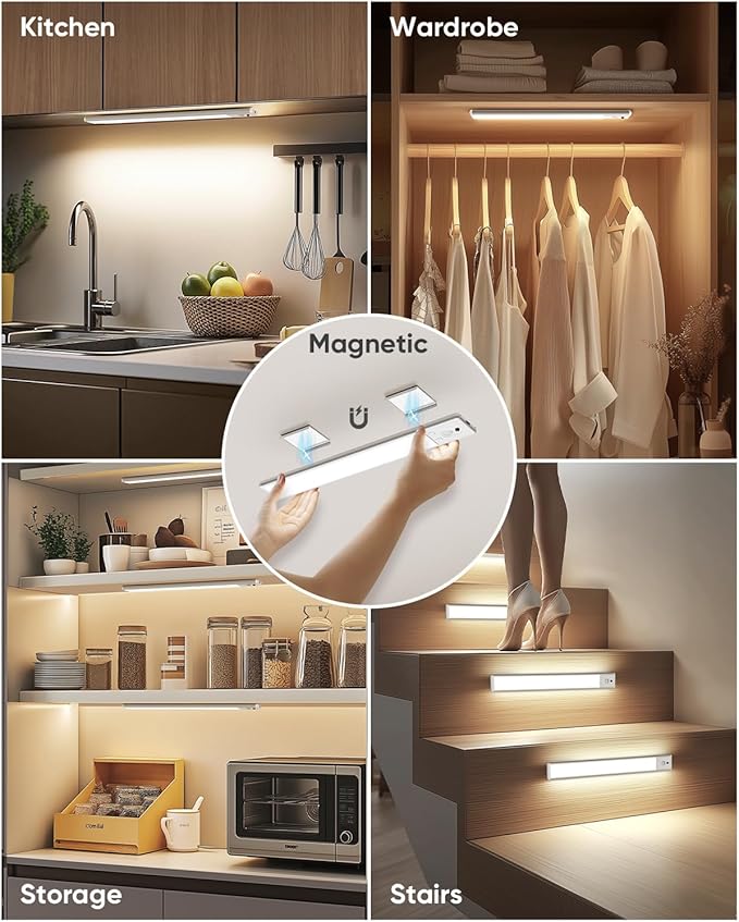 Under Cabinet Lighting Wireless, 2200mAh Rechargeable Battery Operated Motion Sensor Light Indoor, 3 Color Temps Under Counter Light, Dimmable Wireless Closet Lights w/Remote for Kitchen,Pantry,6 Pack