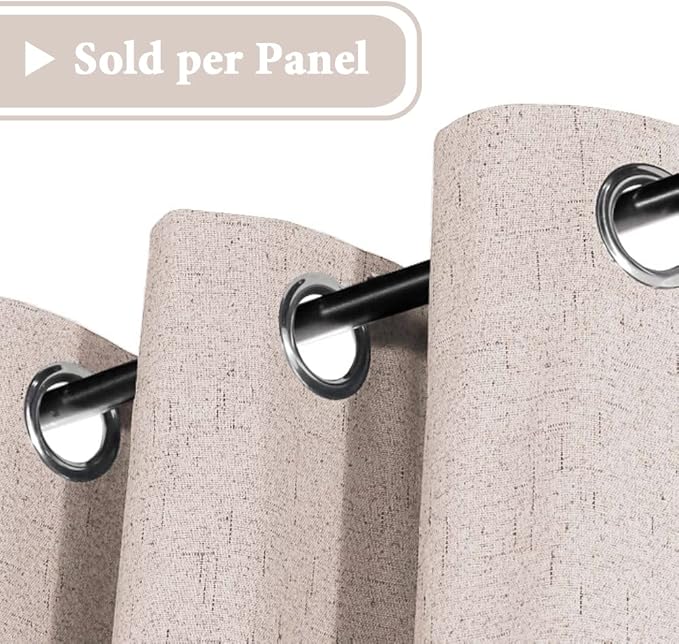 H.VERSAILTEX 100% Blackout Curtain for Bedroom 108 Inches Long Grommet Linen Face Full Light Blocking Curtain Drape for Living Room Thermal Insulated Linen Look Curtain 1 Panel,52" W x 108" L, Natural