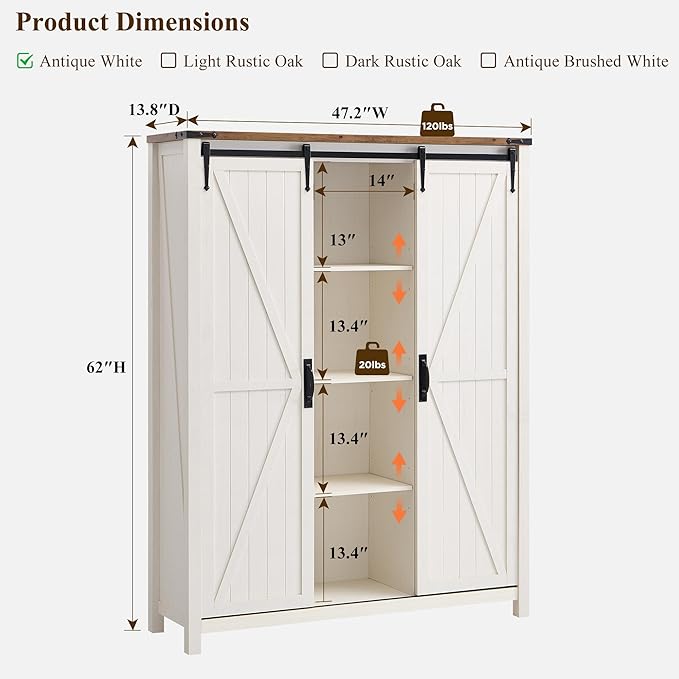 OKD Shoe Storage Cabinet with 2 Sliding Door, 7-Tier 62" Tall Farmhouse Entryway Shoe Organizer, Freestanding Rustic Hidden Shoe Rack Cabinet for Entryway, Antique White