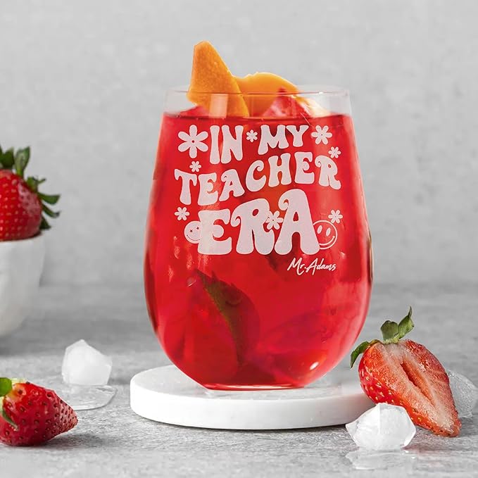 Personalized Teacher Gifts, Custom Wine Glasses for Women, Teachers Appreciation Gift，Engraved Funny Gift for Preschool Elementary High School Teacher Professor