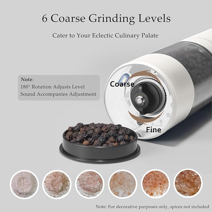 Electric Salt and Pepper Grinder Set, USB Rechargeable, Automatic Salt and Pepper Mill Grinder with Adjustable Coarseness, Electric Salt Shakers, LED Light, Refillable (2 Packs, Black&White)