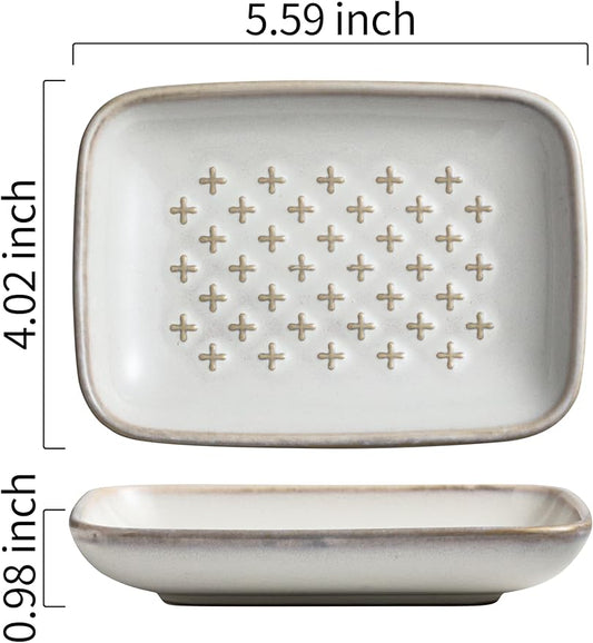 Gomakren Soap Dish, Shower Soap Holder, Christmas Ceramic Soap Dishes for Bar Soap Sponge Shampoo, Soap Saver Tray for Bathroom Kitchen Sink Counter, 5.5 Inch, Beige