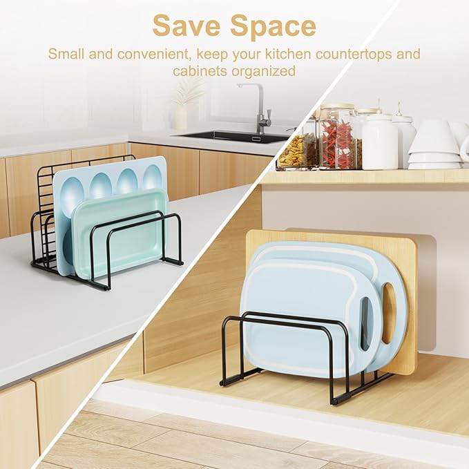 Cutting Board Organizer and Baking Sheet Rack, [1-Pack] Black Heavy Duty Metal Cookie Sheet Organizer for Cutting Board Storage & Plate Holder for Cabinet, Tray Dividers for Cabinets