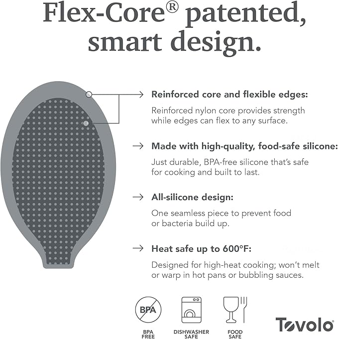 Tovolo Kitchen Utensils Set Silicone BPA Free Oyster Gray Flex Core Set of 4 Bundle Deep Slotted Small Spoons Slotted Turner Spatula Heat Resistant, Dishwasher Safe Cooking Utensils Set Gray Non Toxic