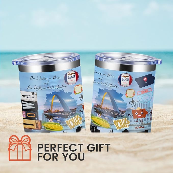 12oz Coffee Mug Iowa State Insulated Coffee Cups, United States Map Travel Mug Landmark, Birthday Gifts Cute Mugs with Lid and Straw Mothers Day Gifts
