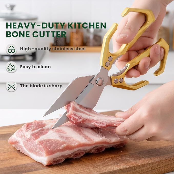 Heavy Duty Kitchen Scissors All purpose, poultry shears for food Cutting Meat, Chicken, Bones, Seafood, Herbs, Nuts, Packages, Culinary scissors with Ergonomic Handle gold