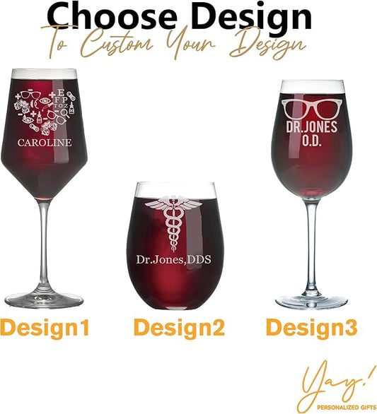 Custom Ebgraved Wine Glass - Personalized Gifts for Eye Doctors, Graduation Gift for Dental Student, Birthday Appreciation Gift for Best Ophthalmologist (Wine, Eye Doctor)