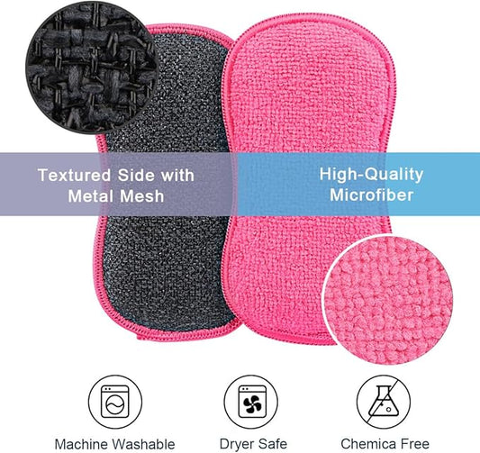 HOMEXCEL 12 Pack Multi-Purpose Scrub Sponges Kitchen Dish Sponge Non-Scratch Microfiber Sponge for Efficiently Cleaning Dishes Pots Pans Pink