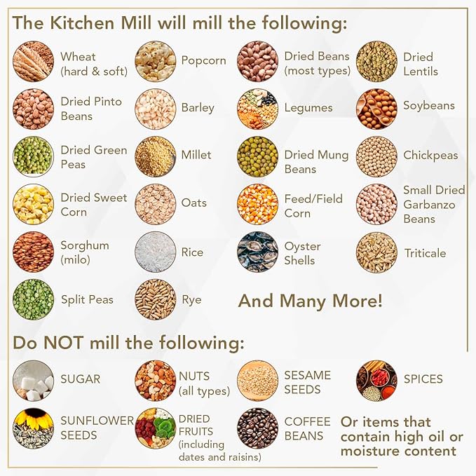 The Kitchen Mill Electric Grain Mill - High Speed Wheat, Corn, & Grain Grinder, Flour Mill - Assembled in the USA - Stainless Steel Milling Chamber