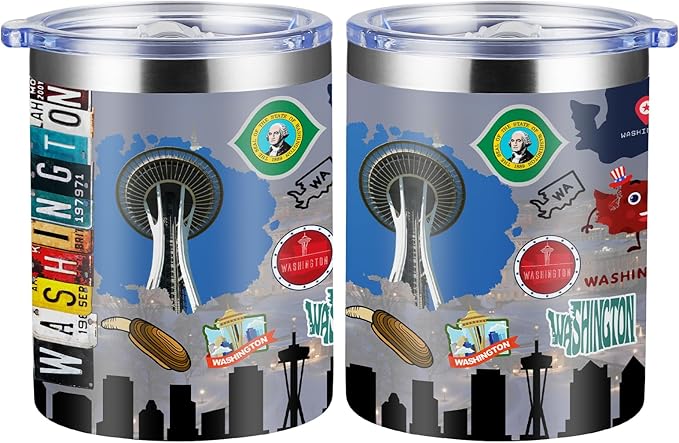 12oz Coffee Mug Washington State Insulated Coffee Cups, United States Map Travel Mug Landmark, Birthday Gifts Cute Mugs with Lid and Straw Gifts for Mom