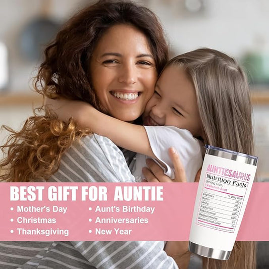 Aunt Gifts, Christmas Gift from Niece Nephew, 20 OZ Tumbler Best Aunts Gifts for Auntie, Auntiesaurus Insulated Cup with Lid Unique Funny Birthday Xmas Gift for Women, New Auntie, Aunt to Be