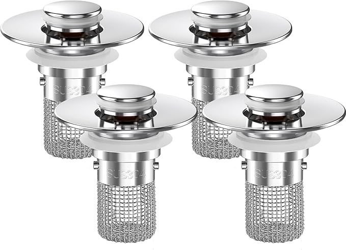 Sink Stopper Hair Catcher, Pop-up Sink Drain Strainer with Removable Stainless Steel Strainer Basket Hair Catcher, Bathroom Sink Strainer for Bathroom Sink Stopper Replacement
