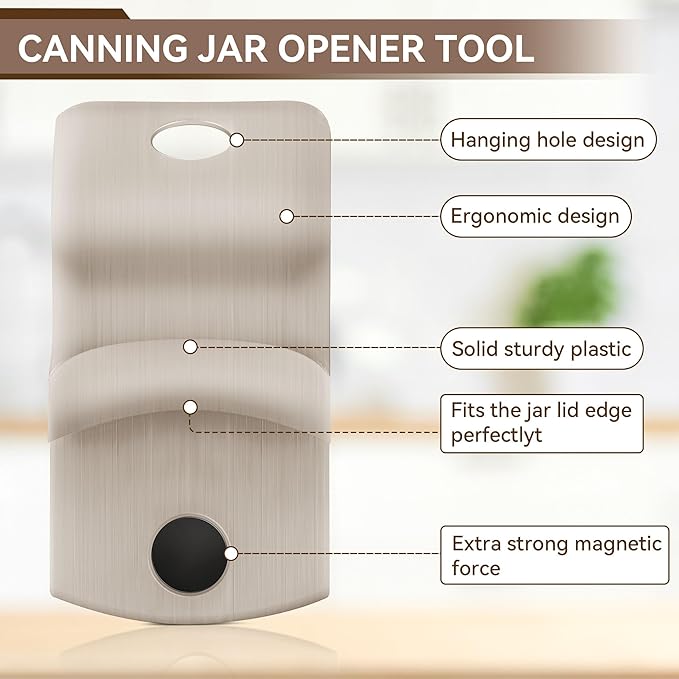 2 Pack Canning Jar Opener with Magnets, Mason Jar Opener For Canning Lids, for Regular and Wide Mouth Lids, Powerful Magnet for Easy Refrigerator Storage, Releases Vacuum Seal(Beige)