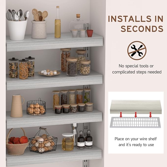 Wooden Wire Shelf Covers for Pantry & Closet – Wire Rack Covers for Shelves, Durable Wood Shelf Covers for Kitchen, Laundry Room, Storage Organization(White Oak,30in*16in)