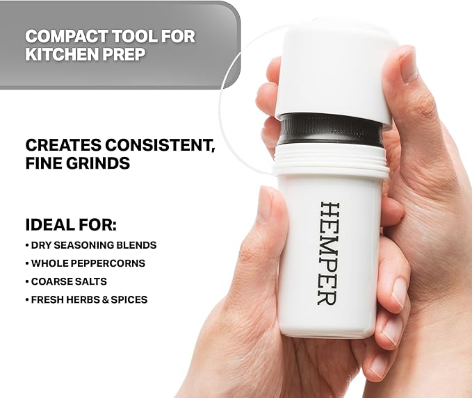 Hemper Keeper 3‑in‑1 Herb Grinder with Dual Storage Container - Smell‑Proof, Airtight & Water‑Resistant - Built‑In Removable Grinder, Dual Compartments for Flower & Ground - (White)