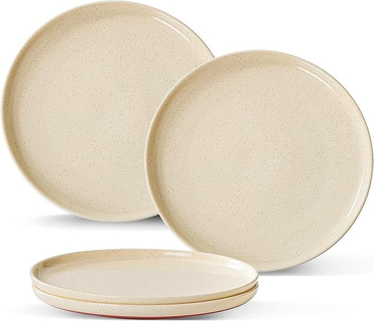 GZG Ceramic Dinner Plates Set of 4, 10.25 Inch Speckled Stoneware Plates with Clay-Tone Base, Large Ceramic Plates for Steak, Salad, Pizza, Microwave Oven Dishwasher Safe