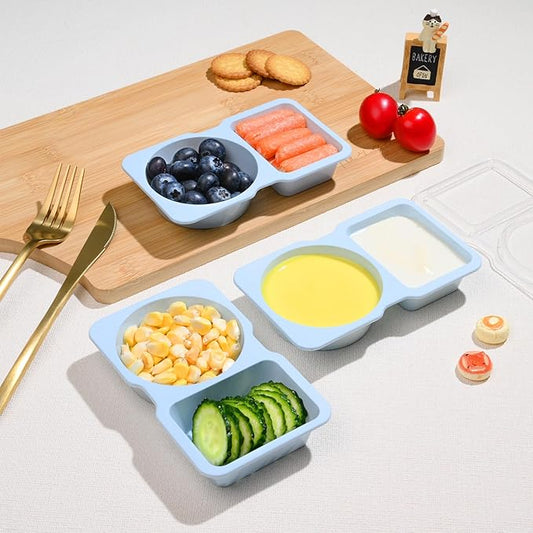 Double Compartment Snack Containers with Lids, 2 Compartment Condiment Container, Plastic Disposable Snack Pack Containers for Sauce, Salad, Food Storage Box(20PCS-Blue)