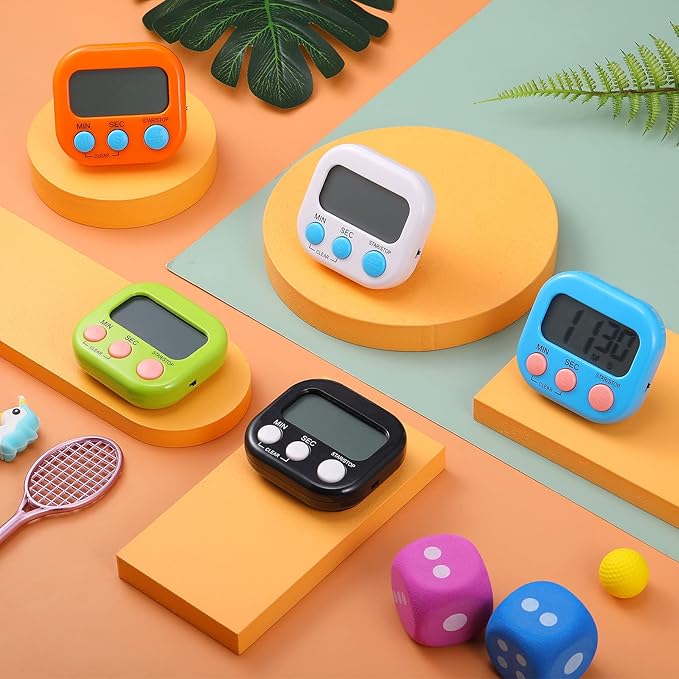 Weewooday 4 Pcs Magnetic Digital Timers for Classroom Multi Function Electronic Kitchen Timer Large Digits Countdown Stopwatch Loud Alarm for School Learning Cooking Study Work Game (4 Colors)