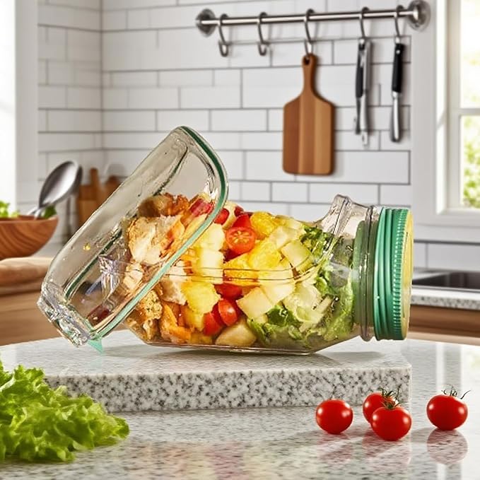 The Original Salad Pod,Original Mason Jar Side Open, Mason Jar, Jars With Lids Meal Prep,Suitable for Home, Outdoor and Travel (Salad Pod (2pcs))