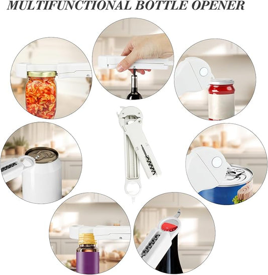 7 in 1 Jar Opener Bottle Opener and Wine Opener for Seniors with Arthritis, Weak Hands, Multi Retractable Magnetic Can Opener, Original Kitchen Lid Opener Tool (White)